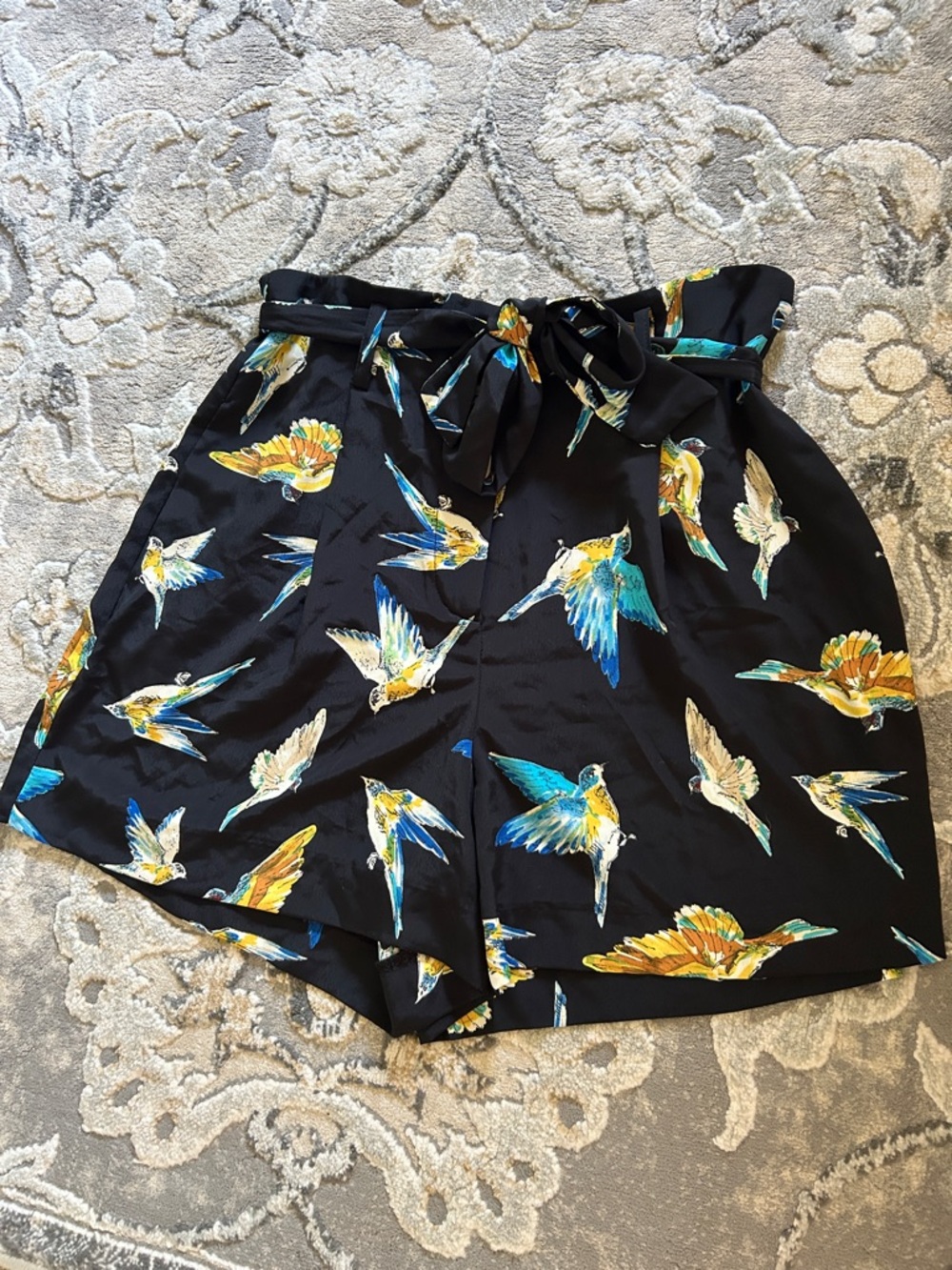 Zara Black Tropical Parrot Print Paperbag Shorts